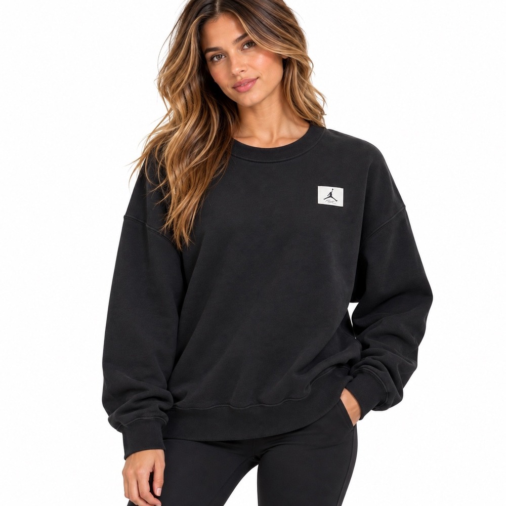 Nike Air Jordan WMNS Flight Fleece Crew Black Sweatshirt DQ4603-010 Size M